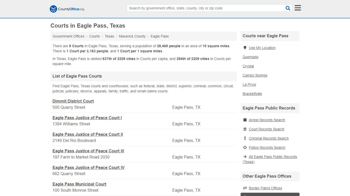 Courts - Eagle Pass, TX (Court Records & Calendars) - County Office